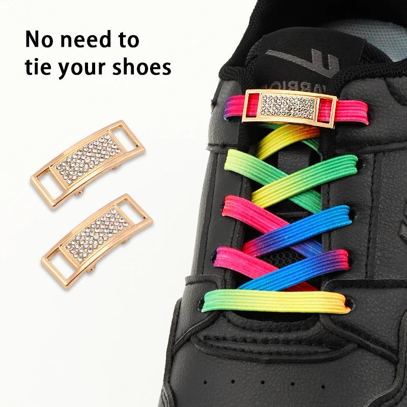 New Diamond Lock Shoelaces Without Ties Glitter Elastic Laces Sneakers Tennis No Tie Shoe Laces Flat Shoelace Shoes Accessories