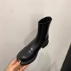 Leather Skinny Boots Women's New Winter Round Head Martin Boots Rear Zipper Fleece Thick-soled Elastic Short Boots Socks Boots