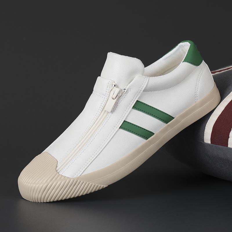 Men Canvas Casual Shoes Outdoor Beige Sneakers Male Fashion Double-Row Side Zipper Design Loafers Light Walking Shoes For Men