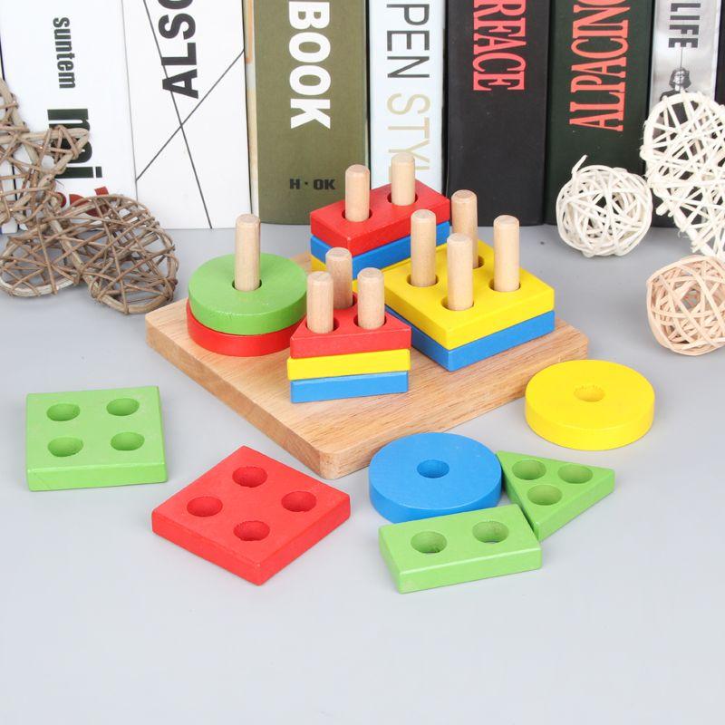 

Сортировка по форме, игрушка-конструктор, Монтессори, раннее развитие, пазл, четыре набора столбиков, пять столбиков, распознавание формы, обучающие пособия Wisdom Pillar