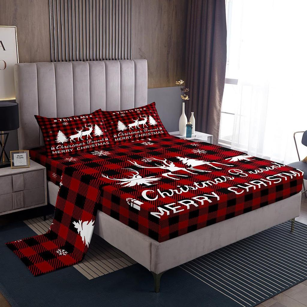 Christmas Theme Pattern Mattress Four-Piece Bedding Set Bedroom Dormitory Bedding Decoration