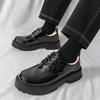 Leather Shoes Men's New British Style Business Dress Round Head Black Patent Leather Platform Casual Wedding Groom Best Man Shoes