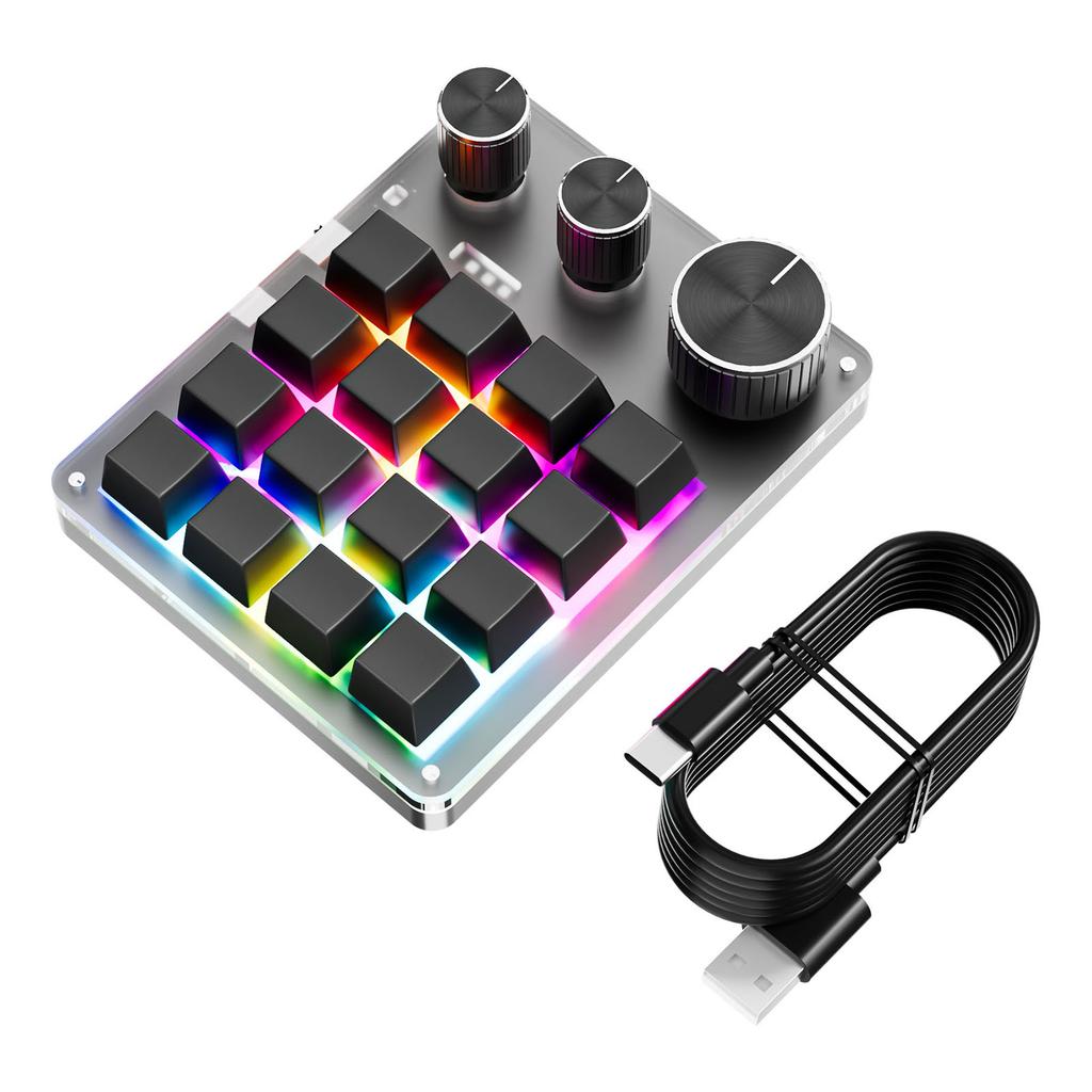 Programmable Ro Keyboard 16-Keys 3 Knob Gaming Keypad with USB Wired+ Mode Volume Controller