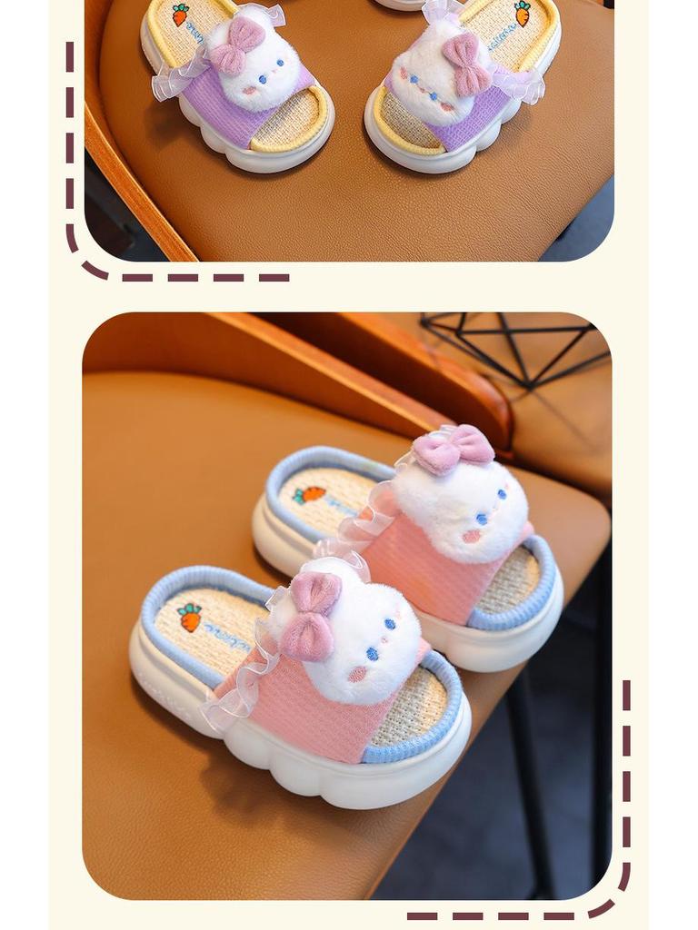 Kids' Princess Linen Slippers: Non-Slip, Thick-Sole, for Spring & Autumn.
