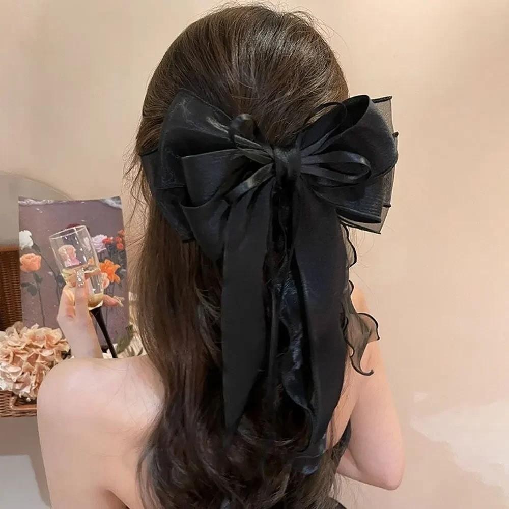 Lace Bow Ribbon Hair Clips Long Tails Ribbon Satin Hairpins Fashion Coquette Barrettes Women Girls