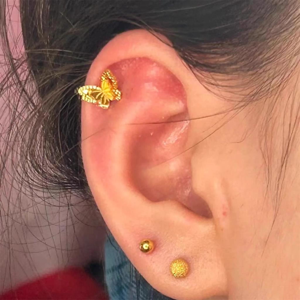 Ancient Gold Double-Layer Butterfly Stud Earrings for Women, Chinese Style Fairy Jewelry, 2025.