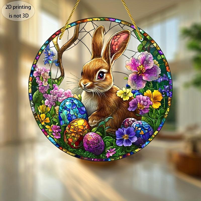 2D Flat Easter Flat Rabbit Acrylic Sign, Hand-painted Egg Catcher Design, Suitable for Wall Decoration, Porch, Room, Villa, Accents Home, Hallway, or