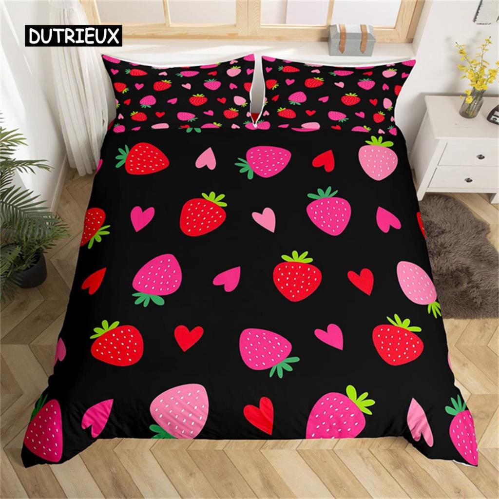 Duvet Cover Lovely Cartoon Strawberry Bedding for Girl Teen  Set Microfiber Blue Star Yellow Floral Quilt Cover Bedroom Decor