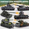 WW2 Military Cartoon Tank Monster Germany Karl Gerat Railway Gun P1000 Soviet KV 44 Model Building Blocks Bricks Toys Kids Gifts
