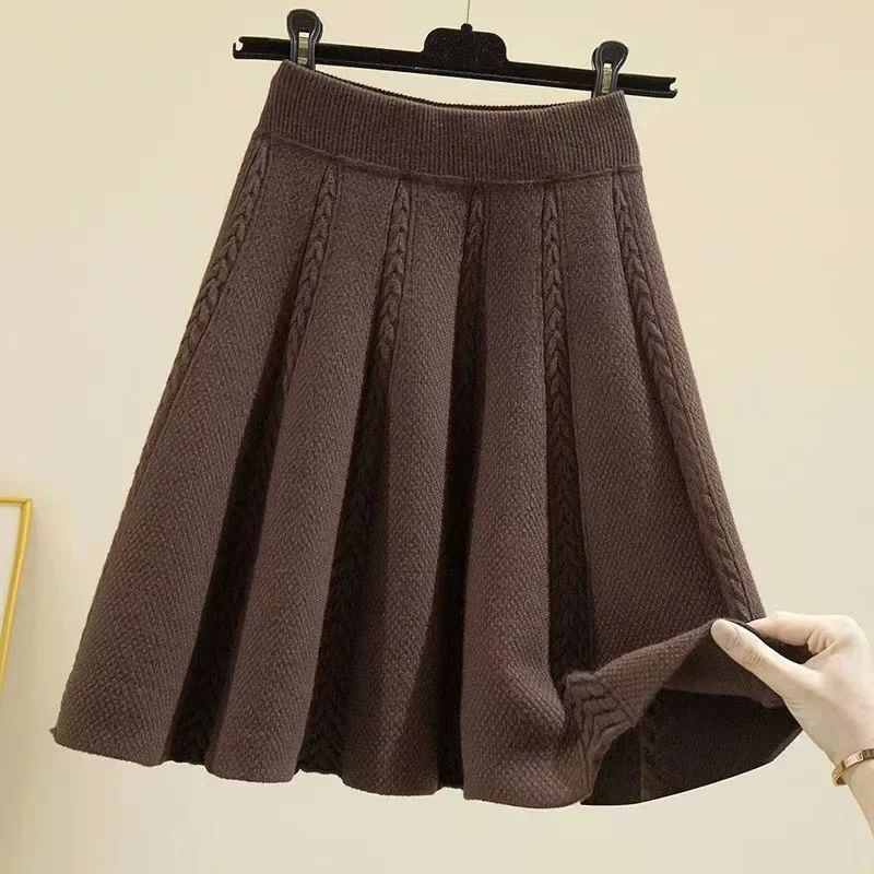 

Autumn A- Line Skirt Autumn and Winter Loose A- line Skirt Knitting Short Skirt for Women Coffee All yards