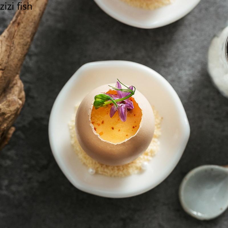 White Ceramic Egg Tray Fruit Plates Egg Cup Snack Bowl Dessert Plate Eggs Holder Dim Sum Dish Sushi Plate Display Stand