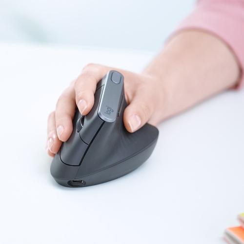 Logitech MX Vertical Ergonomic Wireless Mouse RF Wireless+Bluetooth, 4000 DPI, Graphite
