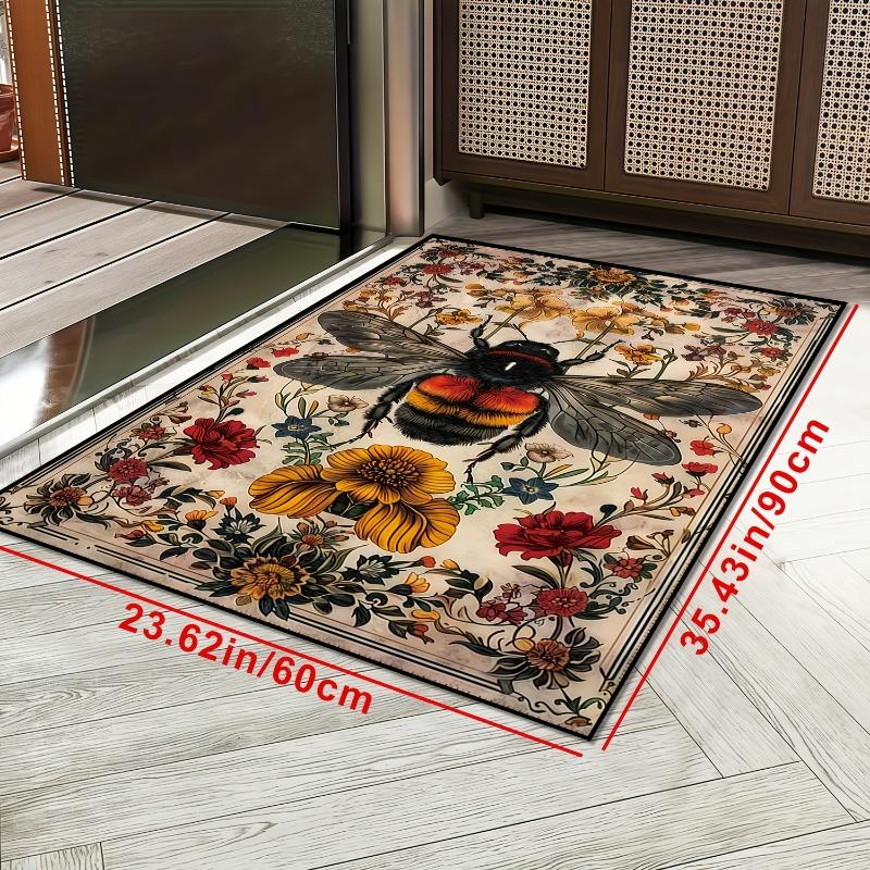 Vintage Flannel Carpet Bee Pattern Machine Washable Suitable Rugs Decorating Living Rooms Kitchens in Spring and Autumn Mats