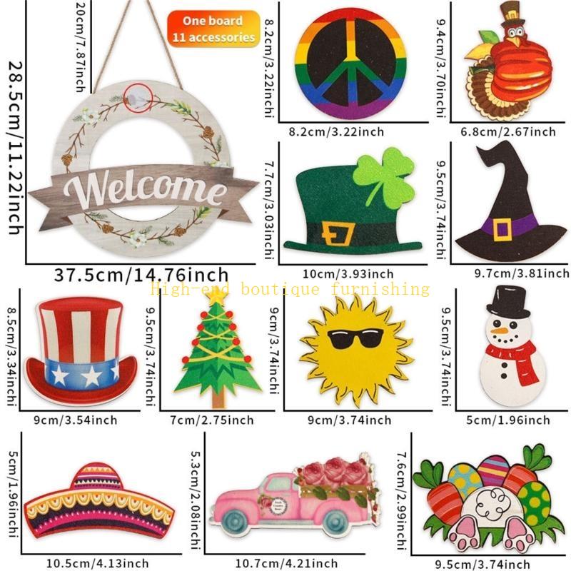  Interchangeable Welcome Sign with Changeabled Icons for Christmas Wreath