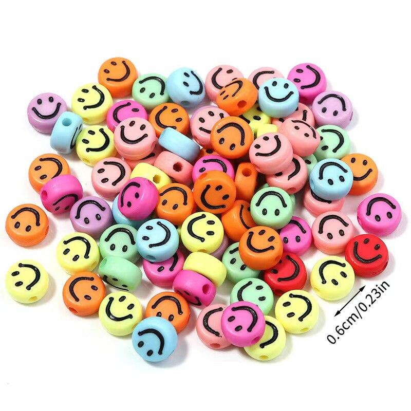200pcs Mix Letter Acrylic Beads Round Flat Alphabet Spacer Bead and elastic cord For Jewelry Make Handmade Diy Bracelet Necklace