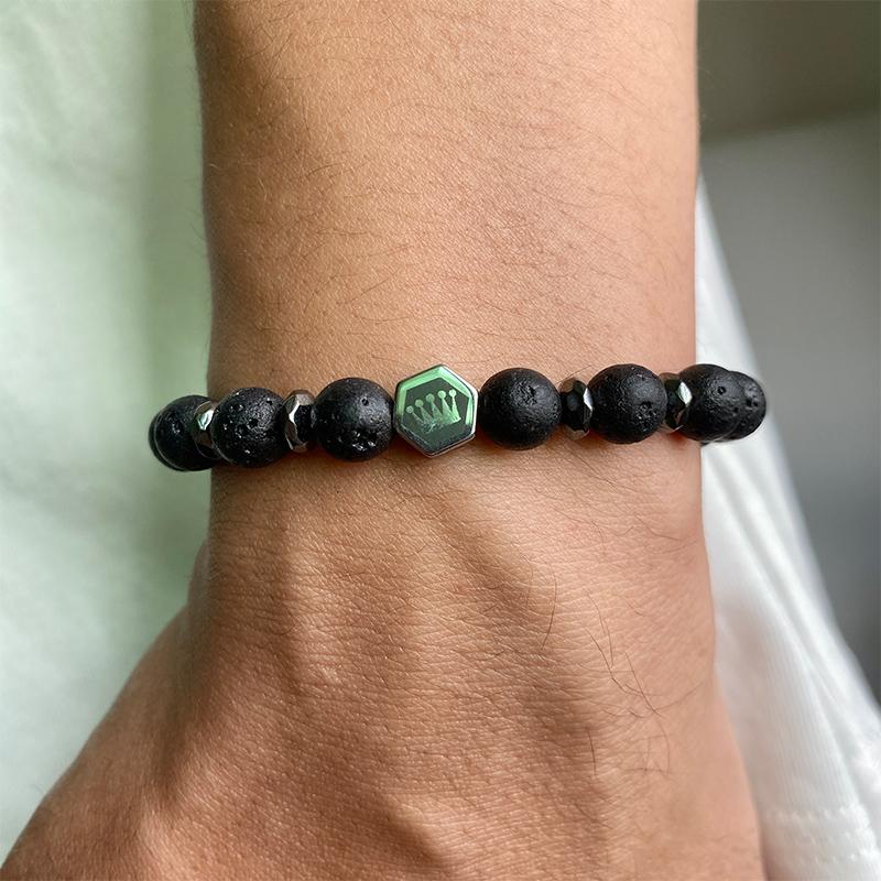 New Men's Black Hematite Crown Bracelet 8mm Volcanic Stone Bracelet