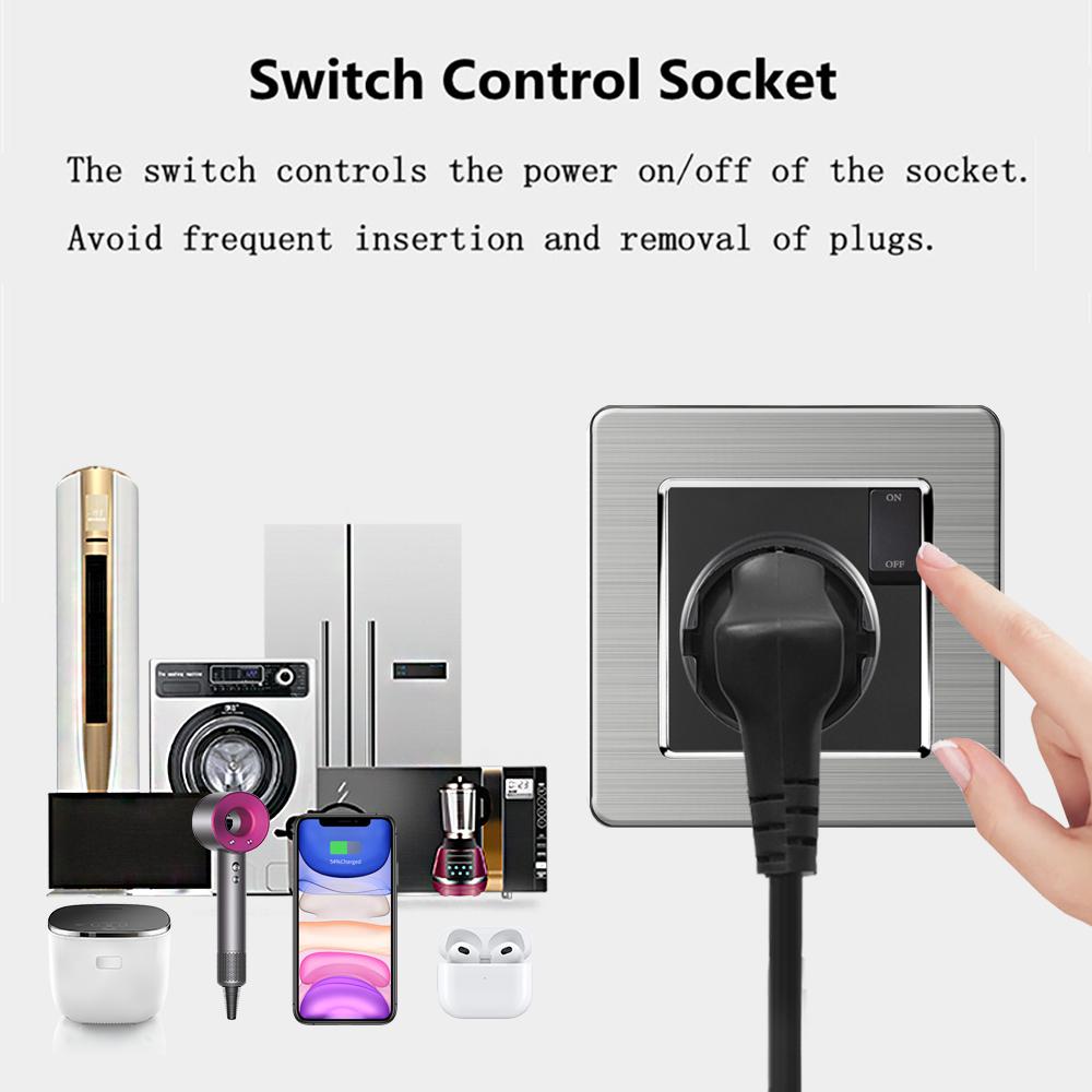 EIOMR 16A Black EU Standard Wall Sockets and Switches Stainless Steel Panel with Children Protective Door with USB Power Outlet