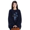 Women's Dark Blue Oversized Sweatshirt Crew Neck Floral Print Casual Loose Pullover