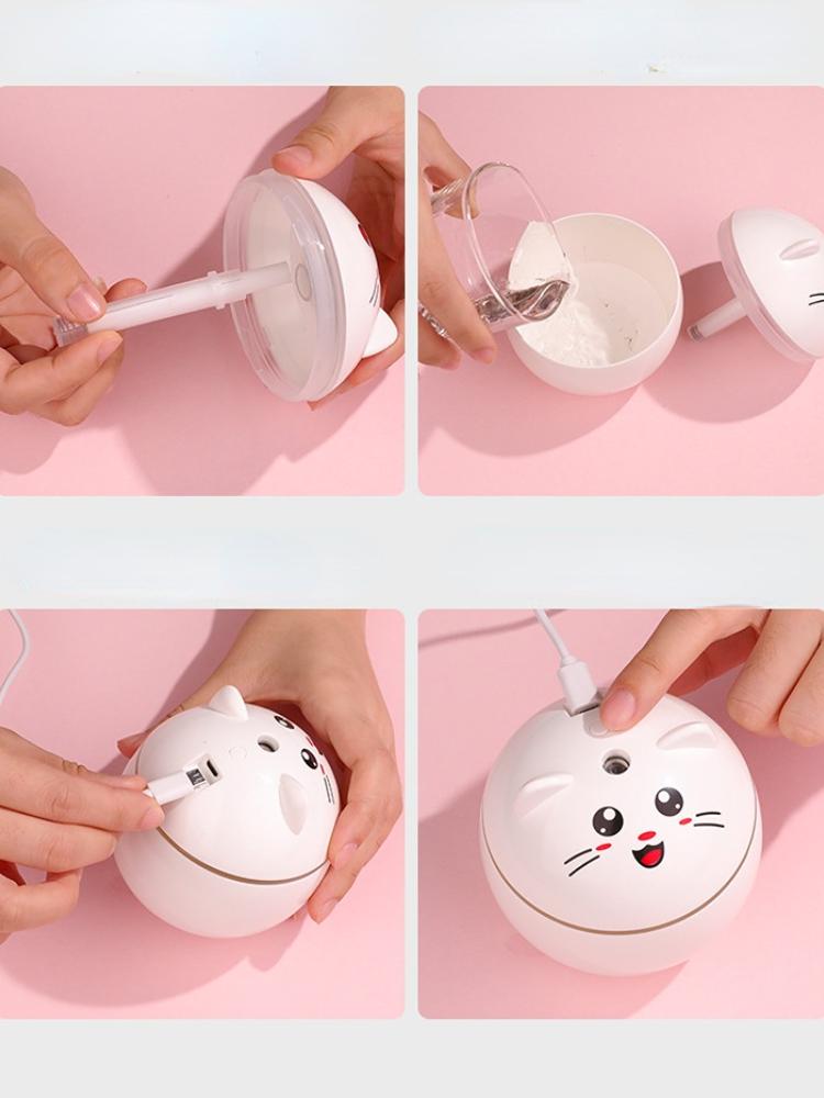 300ml Mini Lucky Cat USB zvlhčovač vzduchu Ultrazvukový Aroma Difuzér Výrobník mlhy s LED světly Přenosná čistička vzduchu do auta