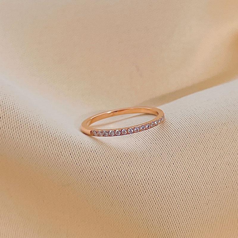 Elegant Thin Diamond-Set Titanium Steel Ring for Women - Trendy Luxury Design, Perfect for Index or Knuckle Wear