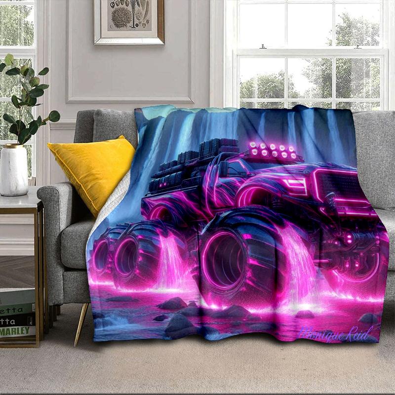 Electric Monster Truck Art Blanket Flannel Blanket for bed, sofa, Camping, Hiking, Picnic Essentials, gift for family Fan gifts