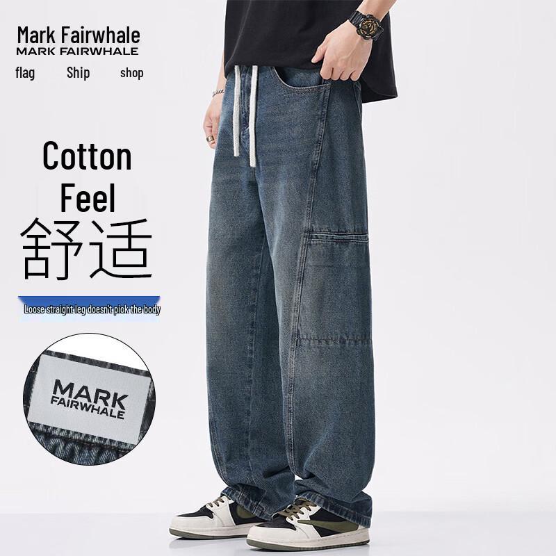 MARK FAIRWHALE Men s Loose Fit Multi-Pocket Wide-Leg Jeans XL