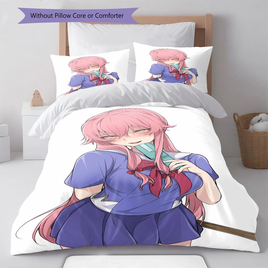 Gasai Yuno Pattern Bedding,Quilt Set Quilt Cover Pillowcase Home Birthday Gift (1 * duvet cover + 2 * pillowcase, without core)