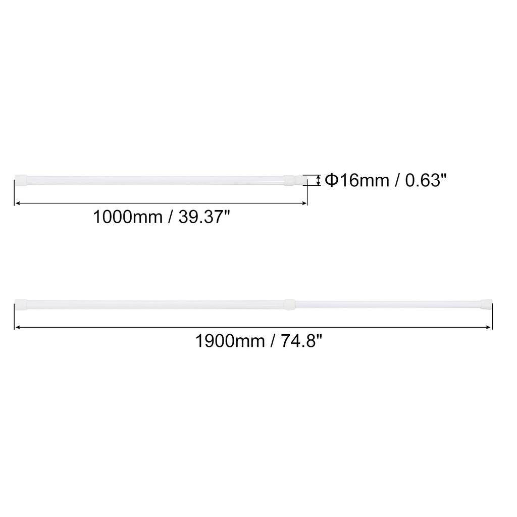 Uxcell Tension Curtain Rod Adjustable Diameter White Spring Tension Rod for Doorway Kitchen Telescoping Tension Rod No Drilling Required 39-75" 0.51"