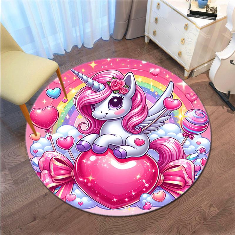 

1PC cute cartoon unicorn Pattern printed Carpet Rug for Living Room Bedroom Home Sofa Decoration,Non-slip Floor Mat Floor mat 80x80cm( 31x31in)
