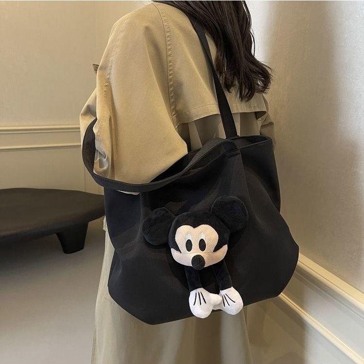 Mickey Mouse Donald Duck Canvas Tote Bag Large Capacity With Zipper Closure For Daily Use