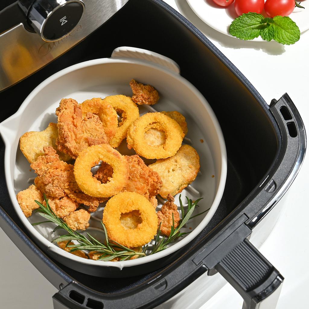 Fritös Silikonkruka med Handtag Vikbar Lätt att Rengöra Återanvändbar Fritös Bakform för Kaka Grillugnar