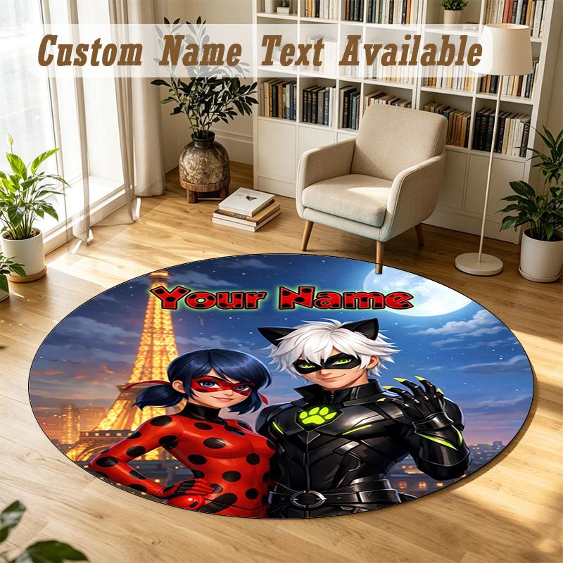 Round Rug Custom NameMiraculous Ladybug Pattern Non Slip Carpet Home Floor Decor