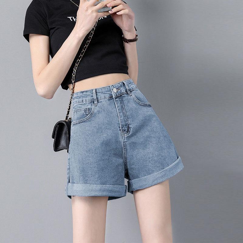 Women's Korean Style High Waist Wide-Leg Jeans - Summer Thin A-Line Casual Hot Pants