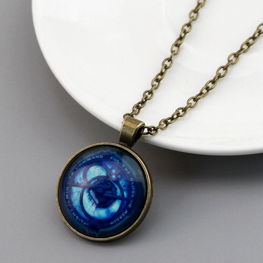 Vintage Amulet Pendant Necklaces Bronze Color Chain Blue Crystal for Childrends Toys Women Men Jewelry Gifts