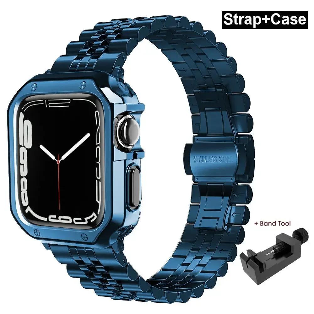 TPU Protector Case+Metal Strap For Apple Watch Ultra Band 49mm 45mm 44mm 41mm 40/38 Stainless steel Bracelet series 3 5 6 se 7 8