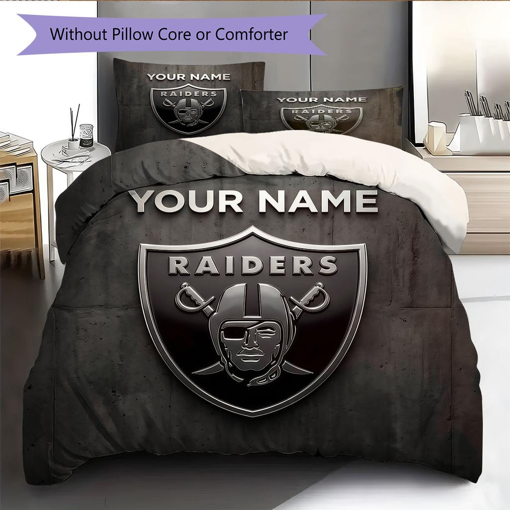 Custom Name,Las Vegas Raiders Pattern Bedding Home Decoration Birthday Gift ( 1 duvet cover + 2 pillowcase, without core),fan merchandise.