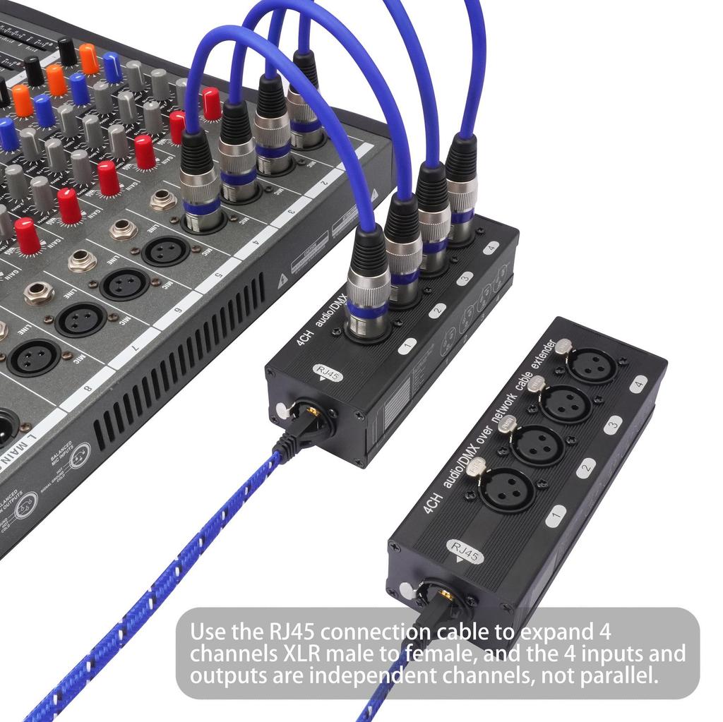 4-Kanal XLR Stecker auf Buchse Verlängerung: RJ45 Netzwerkkabelverlängerung