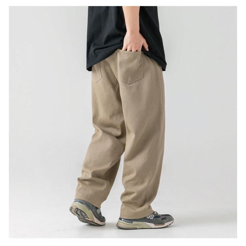 Men S Vintage Loose Fit Cotton Casual Solid Long Trousers