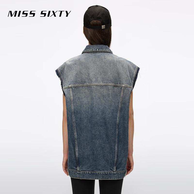 MISS SIXTY Distressed Frayed Hem Denim Vest
