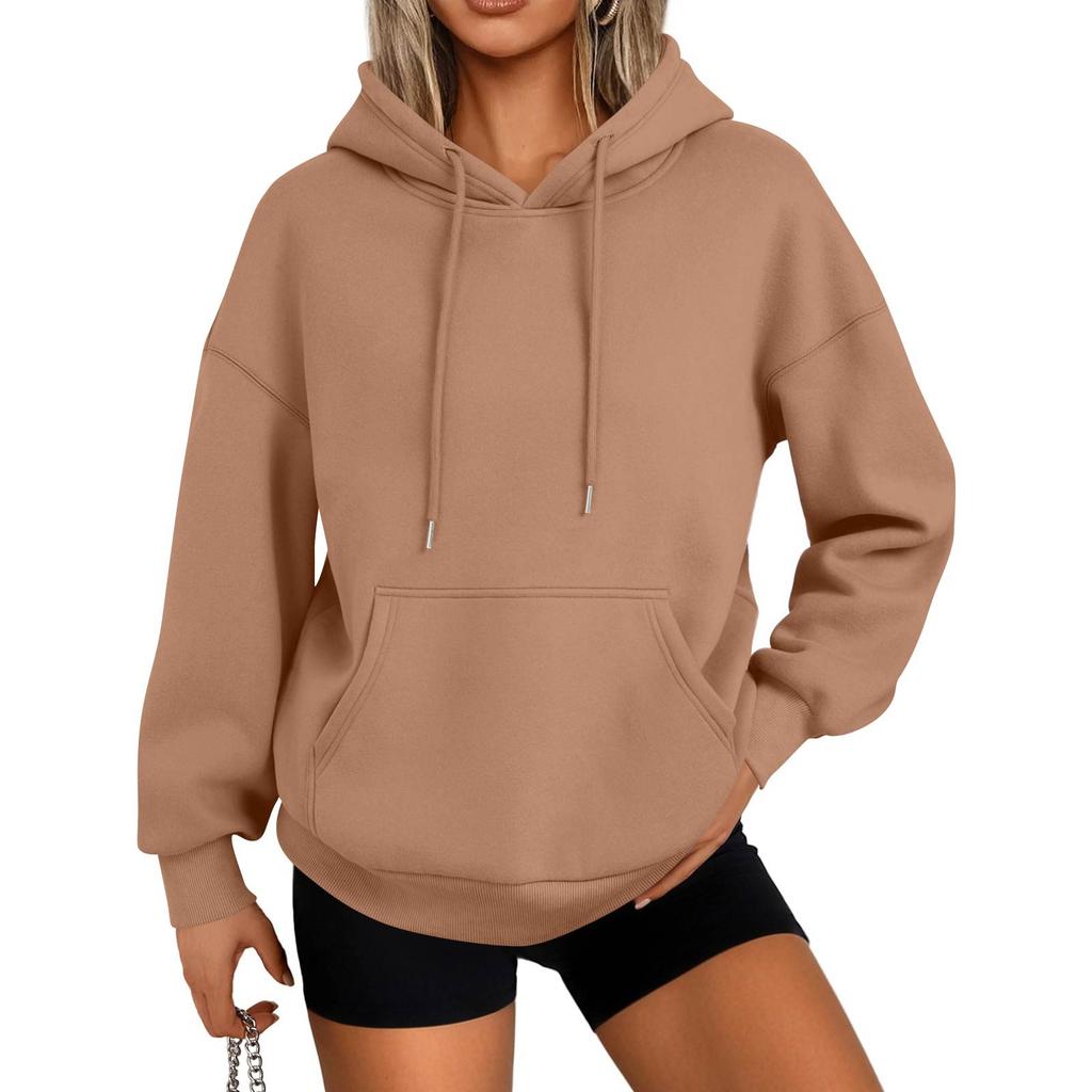 Women's Fashion Casual Solid Color Pocket Long Sleeve Hoodie