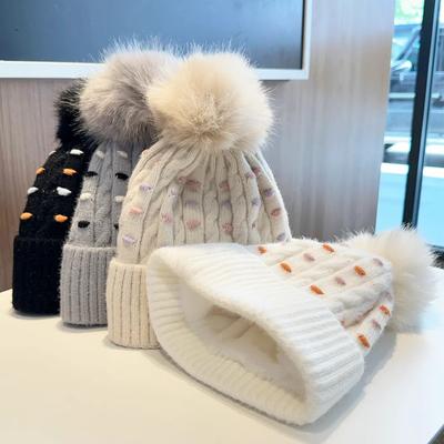 Polka Dot Jacquard Knitted Hat Autumn and Winter New Style Woolen Hat for Men and Women Plus Velvet  Thickened  Warm  Trendy and Versatile Hat