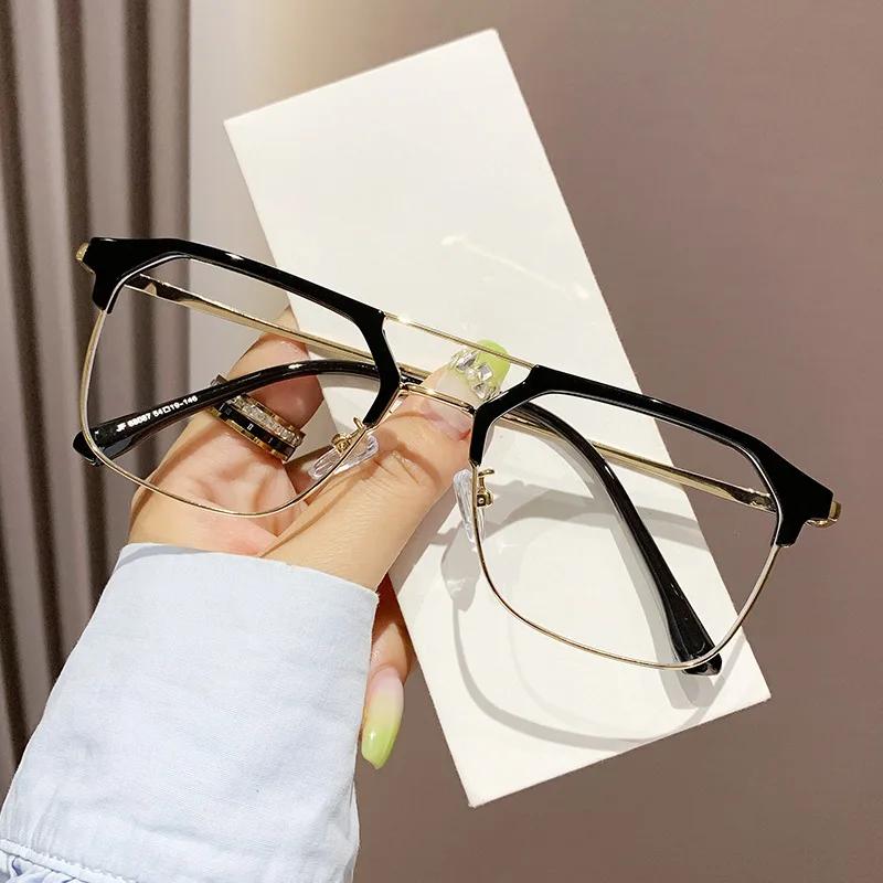 Women Stylish Reading Glasses Fashion New Anti-blue Light Computer Glasses Double Beam Square Frame Eyeglasses 0+1.0+1.5+4.0