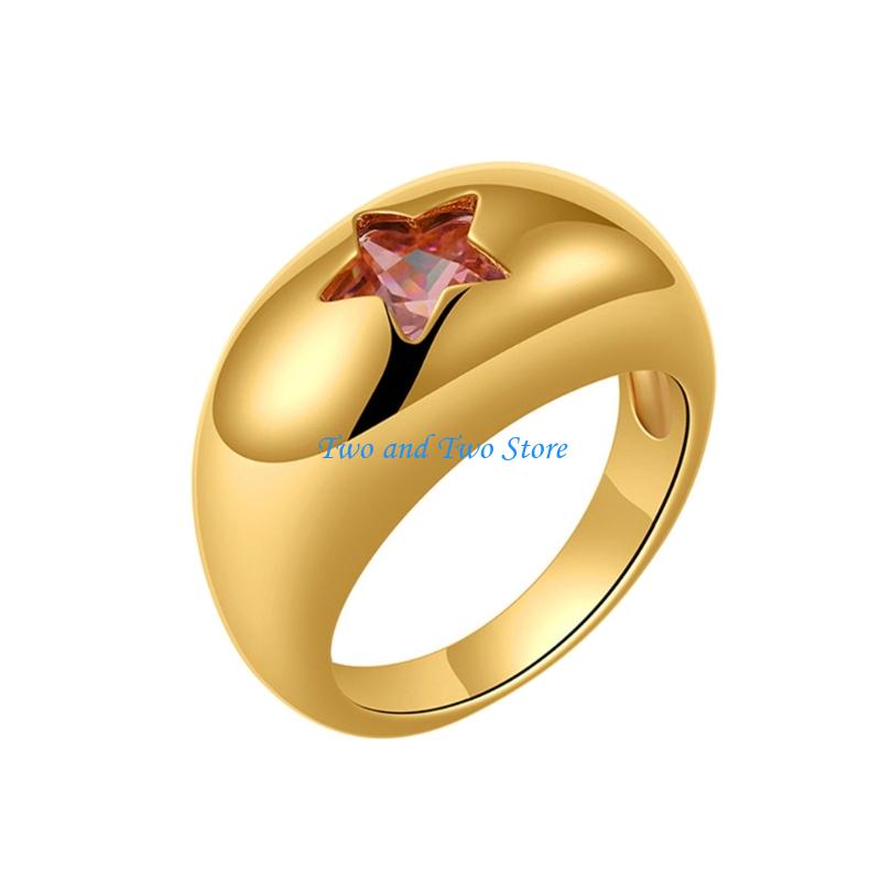 HX6F Fashionable Couple Jewelry Star Cubic Zirconia Rings Copper Texture for Party 6
