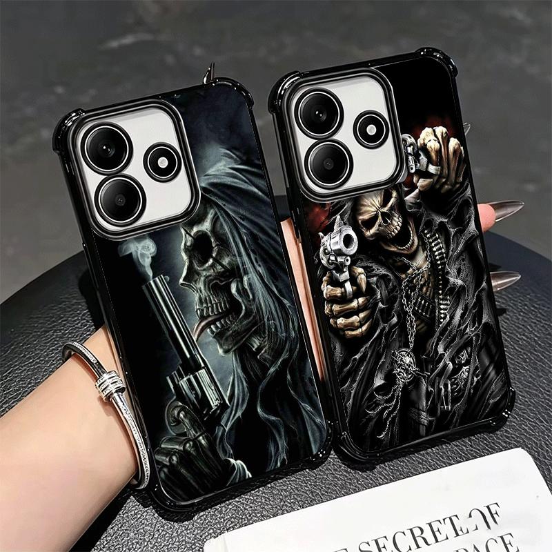 Reaper Skull Skeleton Gun Soft Phone Case For Xiaomi Redmi Note 14 15 Pro Plus 13 12 11S 11T 5G 10 9S 9 Plating Anti-Fall Fundas