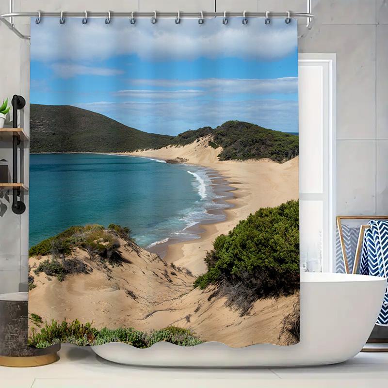 

Beach Shower Curtain Coastal Print Design For Bathroom Decorations, Modern Home Decoration Waterproof Fabric, 3D Printing Bath R W60H190(CM)-1 Pcs