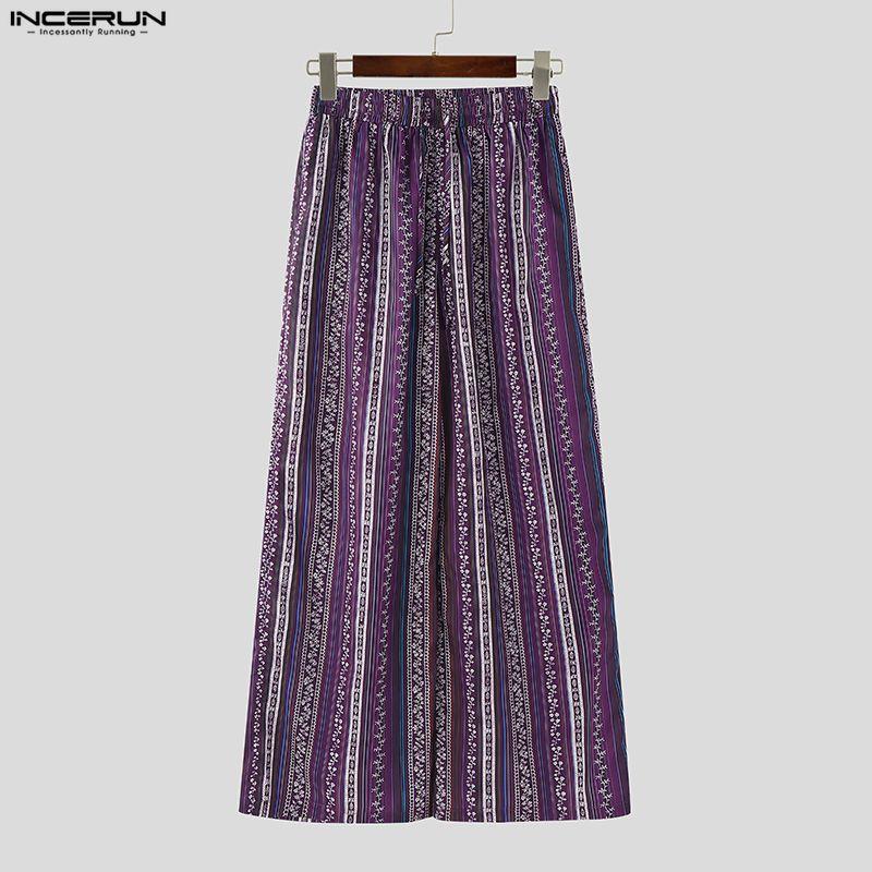 INCERUN Bohemia Men Elastic Waist Casual Long Floral Print Baggy Trousers Pants