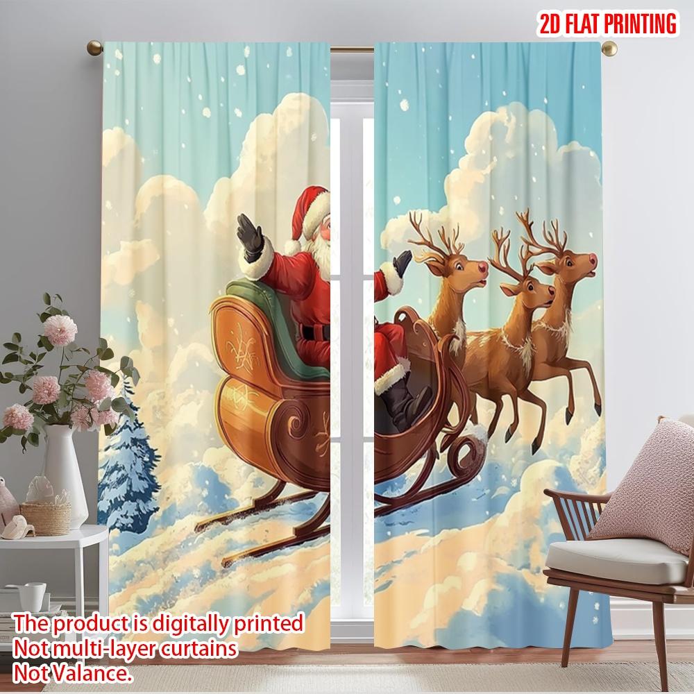 

2pcs,2D plane printing Contemporary Curtains Santa Claus sleigh and reindeer7 (3) Versatile Polyester Fabric (without rod) Room 52.50×116.00 CM 2pcs