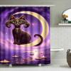 Magical Moonlit Cat Shower Curtain Purple Yellow Lighting Design With Candle Reflections For Bathroom Decorations.