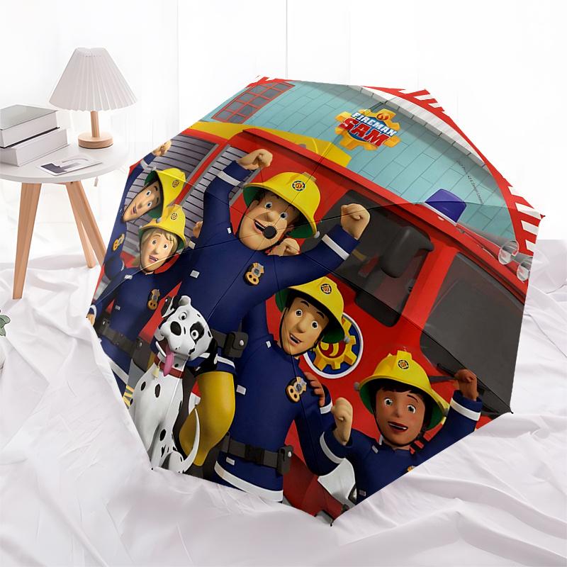 Fireman Fire Trucks Themed Travel Umbrella 8 Ribs Automatic Opening and Closing,Portable Folding Design,Compact and Stylish Umbrella Suita