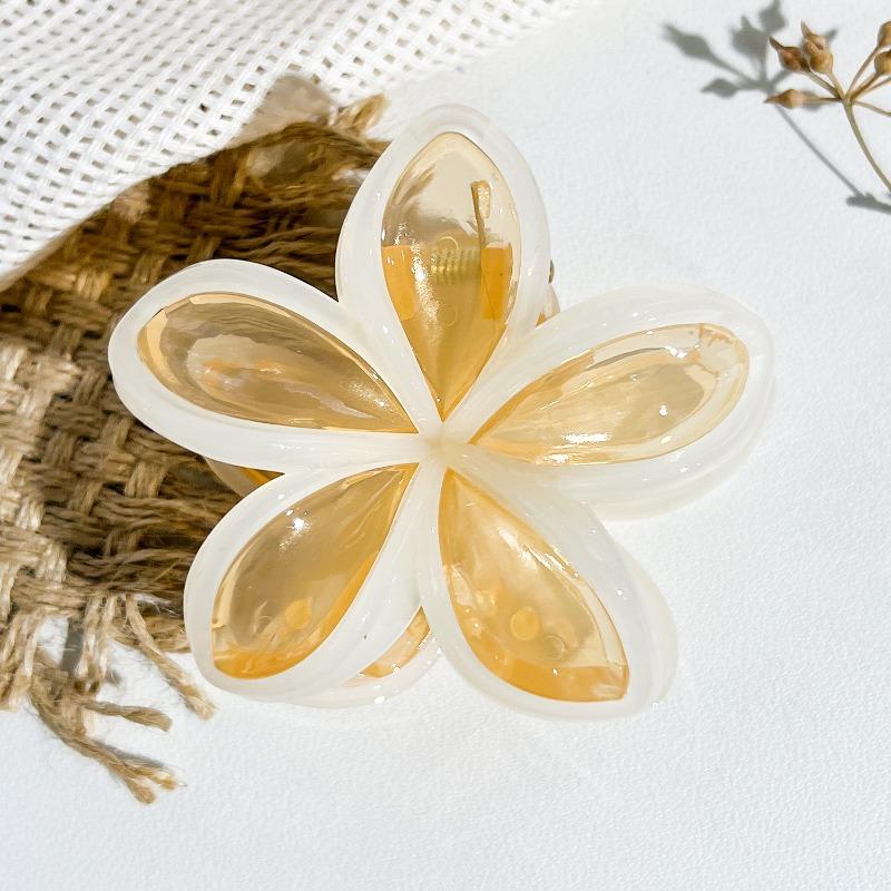 Colorful Contrasting Frangipani Hairpins Flower GrabbersSweet Back of The Head Updo Shark Hairpins